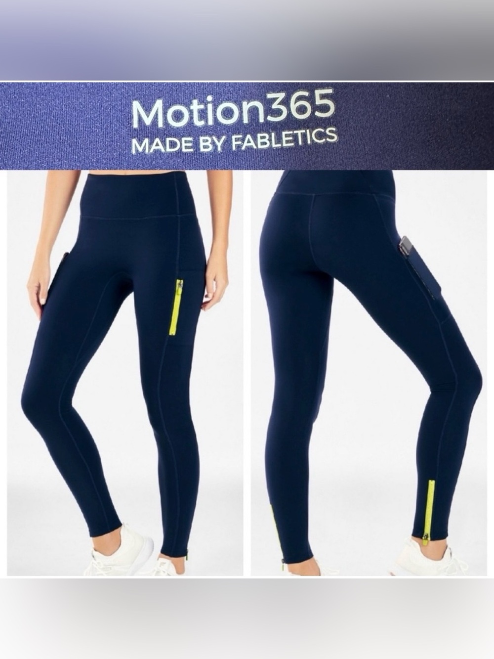 Fabletics Motion365 High-Rise Leggings with Neon Zip Detail